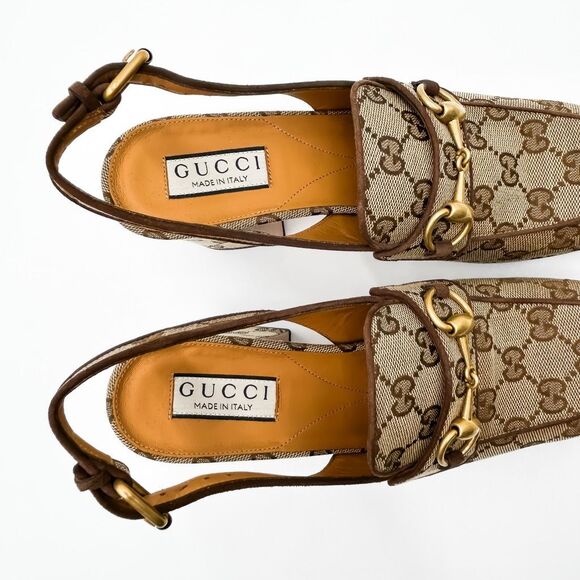 Gucci GG Horsebit Platform Slingback Square Toe Pumps New 37 US 7 - Picture 8 of 15